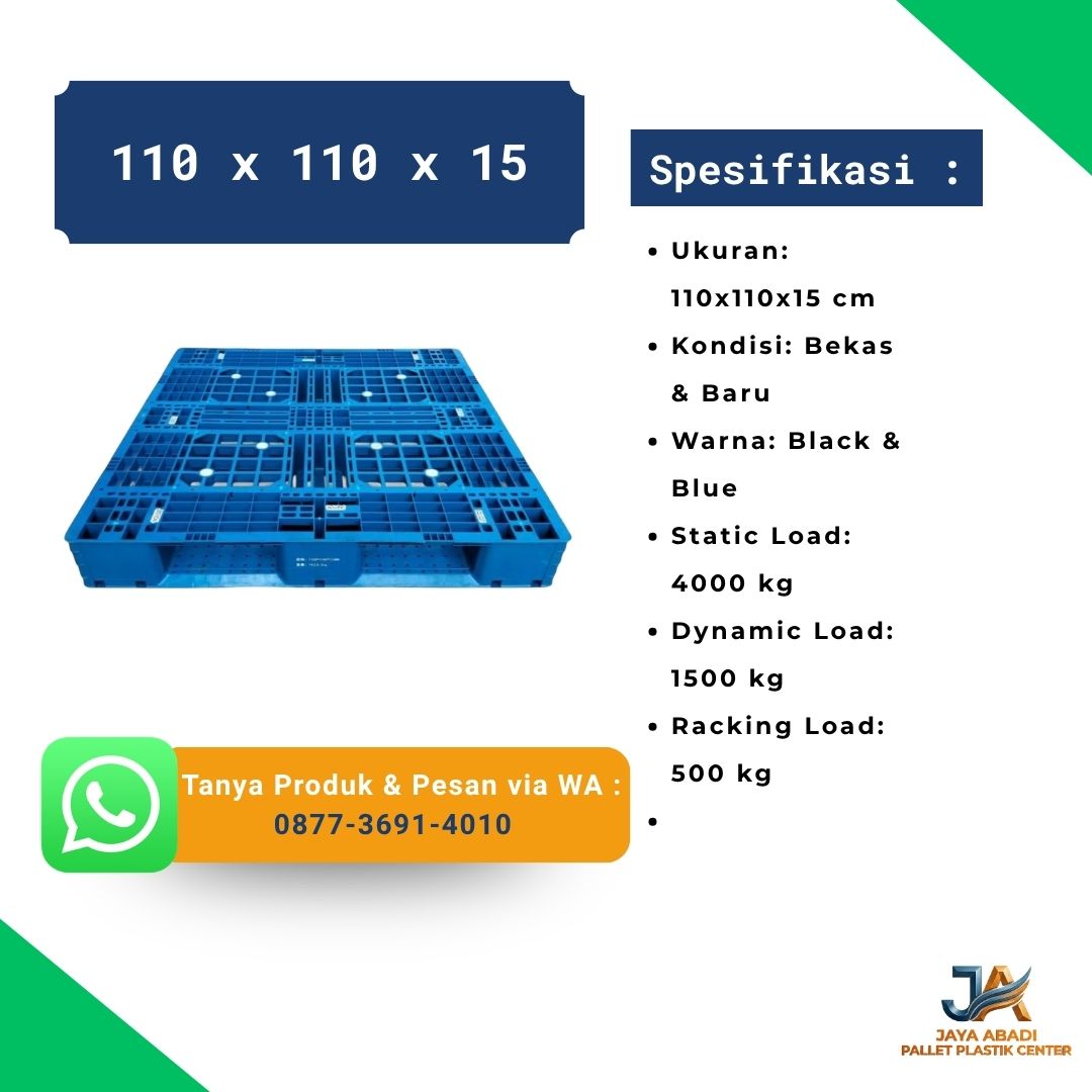 pallet plastik - 110 x 110 x 15 cm hitam dan biru