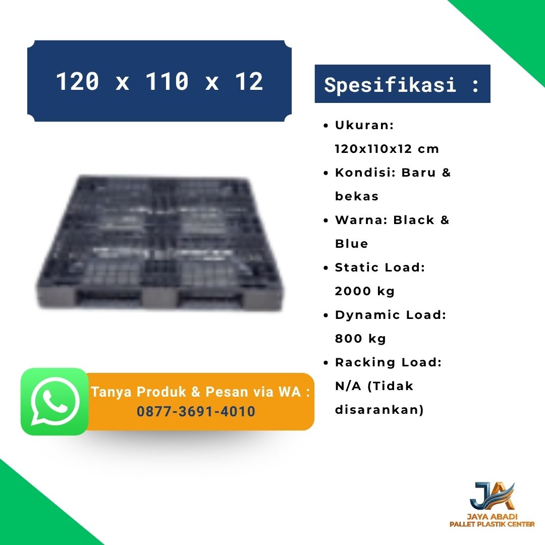 pallet plastik - 120 x 110 x 12 cm hitam