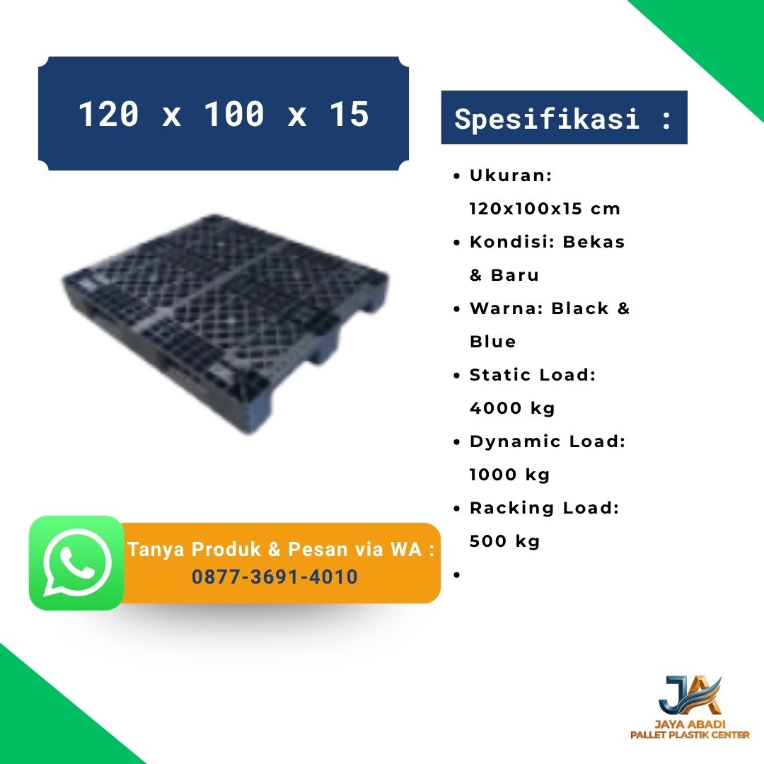 pallet plastik - 120 x 100 x 15 m jaring - hitam dan biru